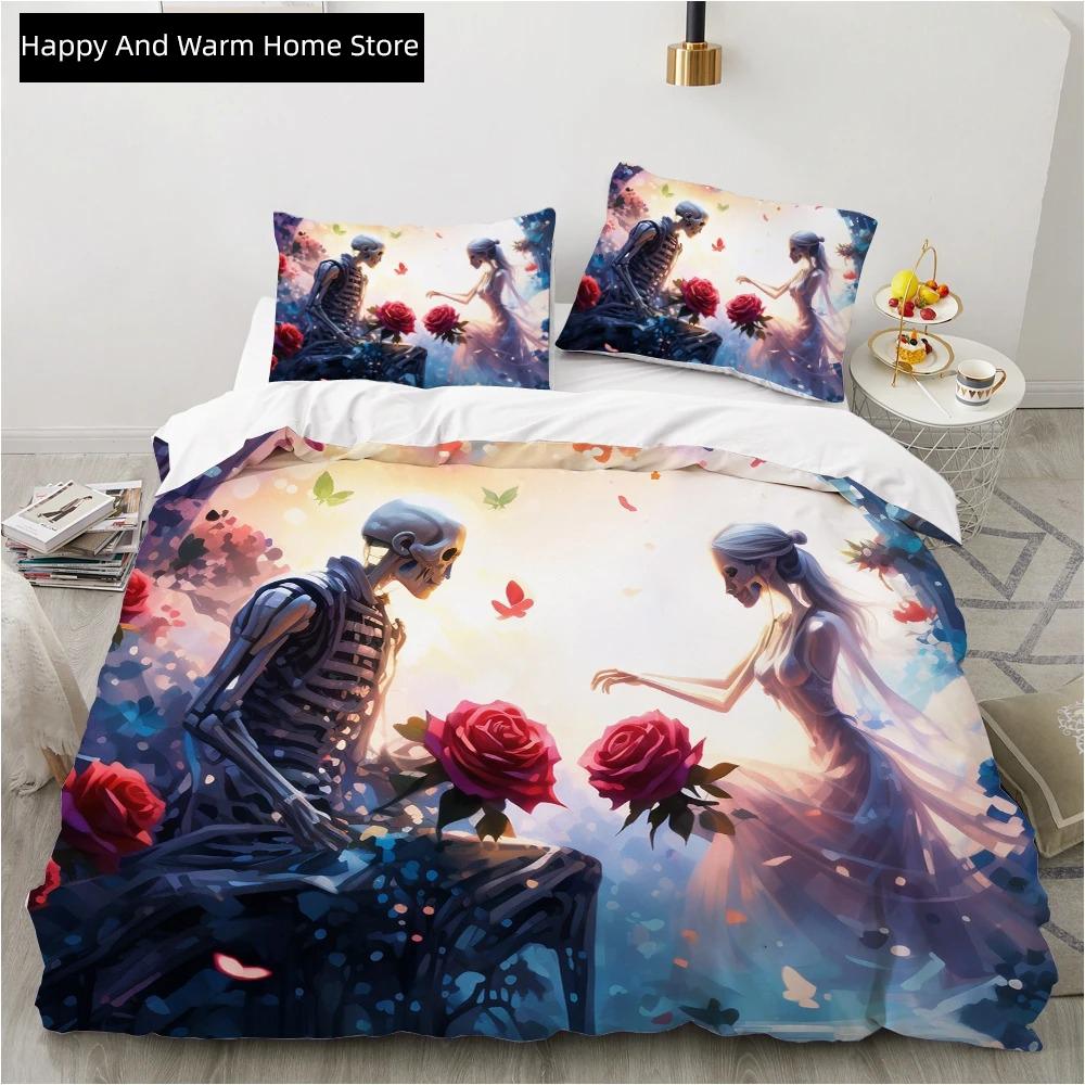 Comforter Skull Wedding Cartoon Comforter Sets Bedding Set Double Queen King Twin Full Size Boys Girls White