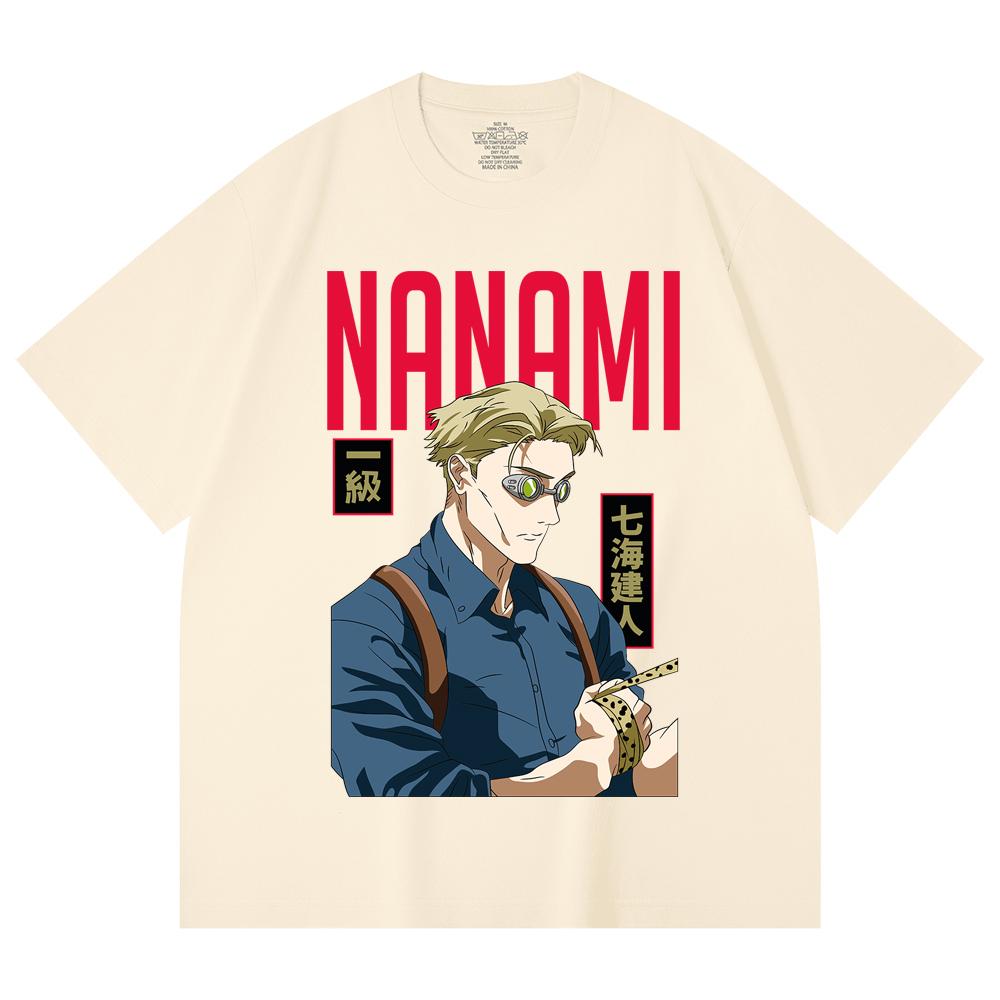 

230 г/м² 100% хлопок Jujutsu Kaisen V60 Принт Нанами Унисекс Тяжелая хлопковая футболка XS абрикосовый