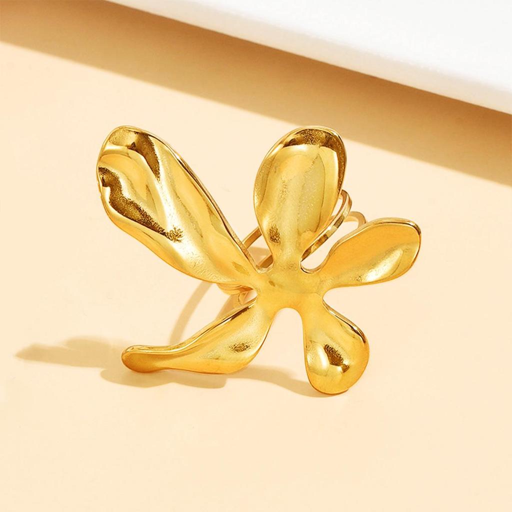 Stainless Steel Luxury Resort Style Floral Open Ring - Women's Exaggerated Index Finger Jewelry