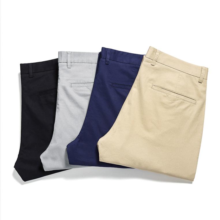 Чоловічі літні еластичні однотонні бавовняні повсякденні штани Вільні прямі костюмні штани кольору хакі