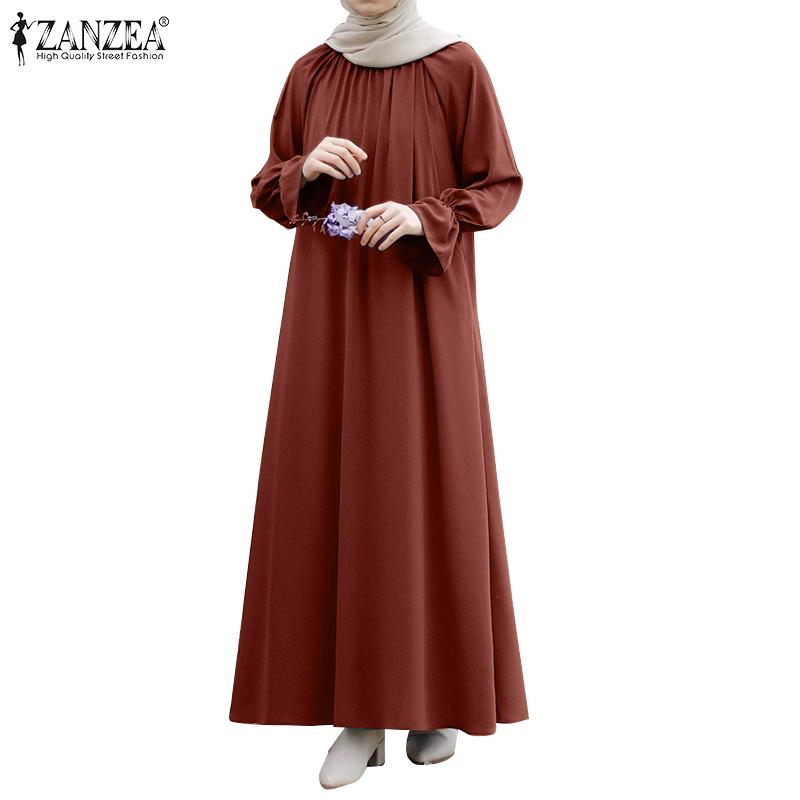 

ZANZEA Женское повседневное свободное осеннее длинное платье с длинным рукавом и круглым вырезом