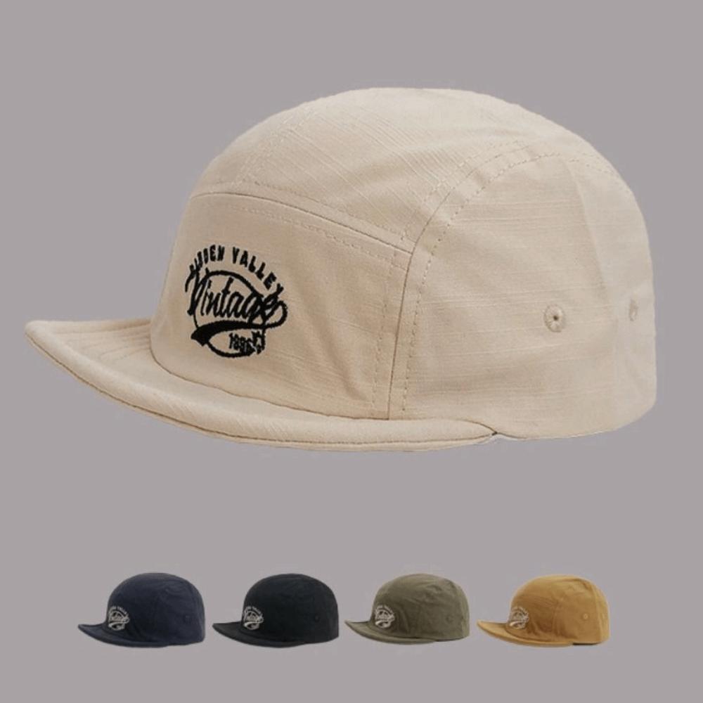 Retro Short Brim Baseball Cap Breathable Cotton Flat-brimmed Sun Cap 5-Panel Letters Embroidery Trucker Hat