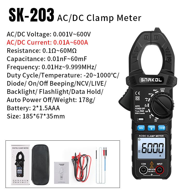 Digital Clamp Multimeter SNAKOL 600A AC/DC Current Voltage Meter Diode NCV Voltage Detection Professional Electrician Tools
