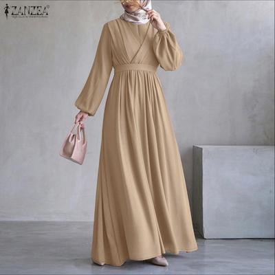 Women Casual Round Neck Loose Long Sleeve Long Dress