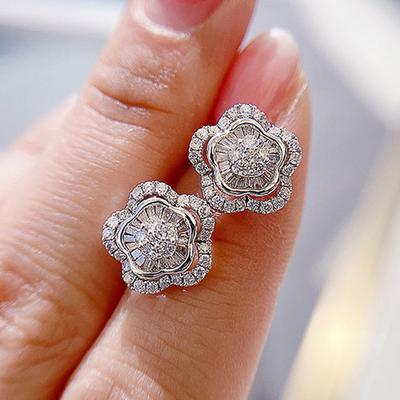 Huitan Flower Wedding Stud Earrings for Women New Trendy Brilliant White CZ Ear Accessories  Color Exquisite Party Jewelry