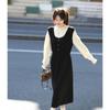 TonLion Women's Faux Two-Piece Round Neck Long Sleeve Dress