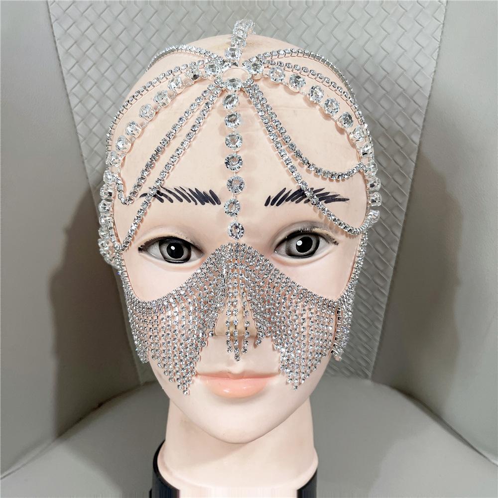 European And American Claw Chain Rhinestone Mask, Personalized Masquerade Tassel Diamond Halloween Headdress Face Mask