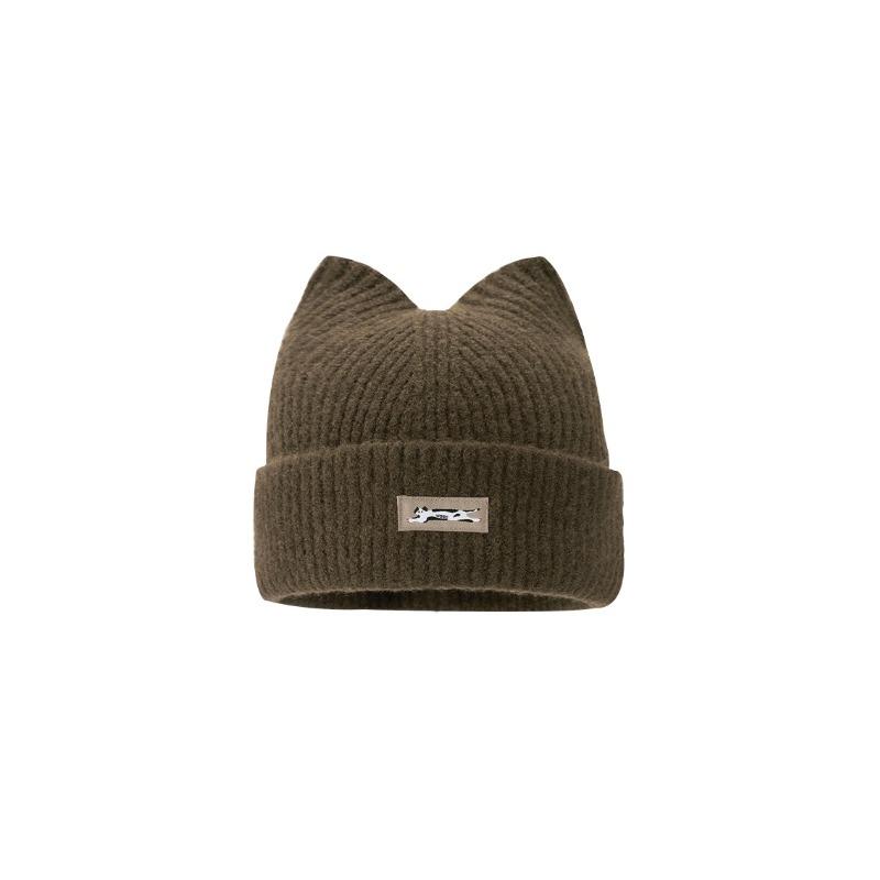 New cute cat ear wool hat women's autumn and winter warm versatile face small sticker knitted ear hat