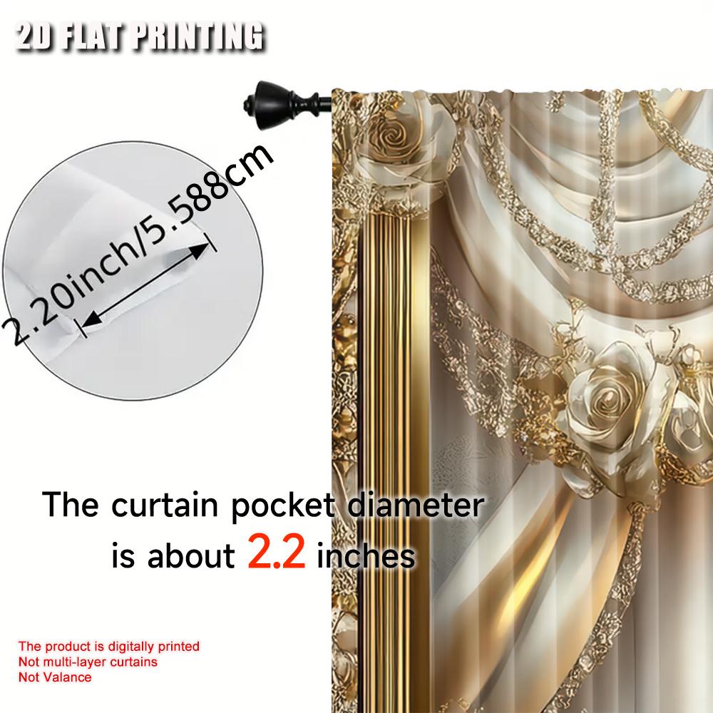 2Pcs Elegant Golden Flower Pattern Curtain For Home Decor Royal Style Curtains For Bedroom Office Kitchen Living Room