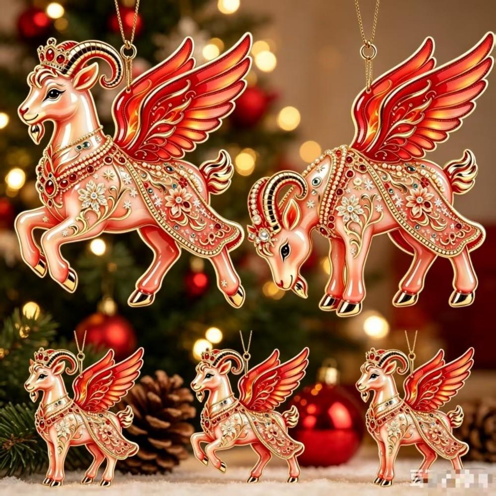 3/4/5PCS 2D Flat Goat Pendant Acrylic Christmas Tree Ornament New Zodiac Goat Souvenir  Bag Charms