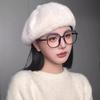 Elegant Vintage Beret Hat Solid Color Fluffy Texture Fur Beret Cap Warm Octagonal Hat for Winter Season