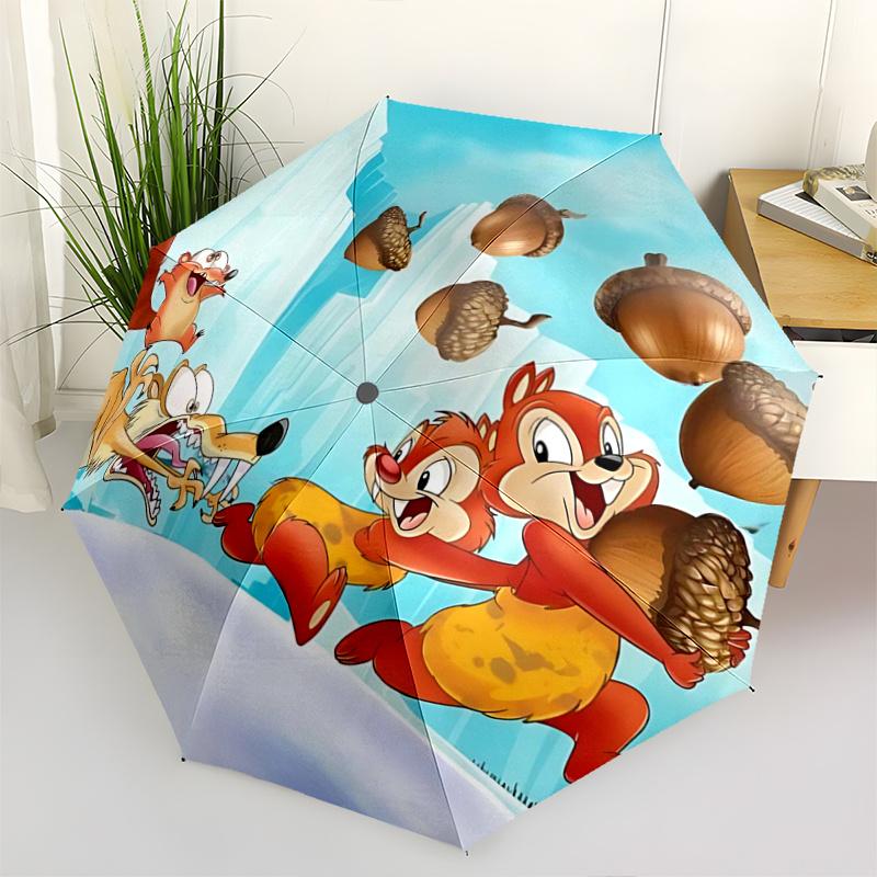 

1pc Chip & Dale s Chase the Acorns Automatic 3-Fold Umbrella Design, Cute Cartoon Pattern, Portable Outdoor Umbrella, Perfect, Holiday Gift