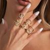 Salircon 7Pcs Trendy Vintage Heart Rhinestone Rings for Women Exquisite Metal Butterfly Chic Open Knuckle Ring Charm Jewelry Set