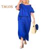 2 Pcs/Set Women Top Pants Suit Ruffle Shoulder Short Sleeves Pleated Blouse Wide Leg Loose Solid Color Cropped Trousers Vacation Casual Outfit