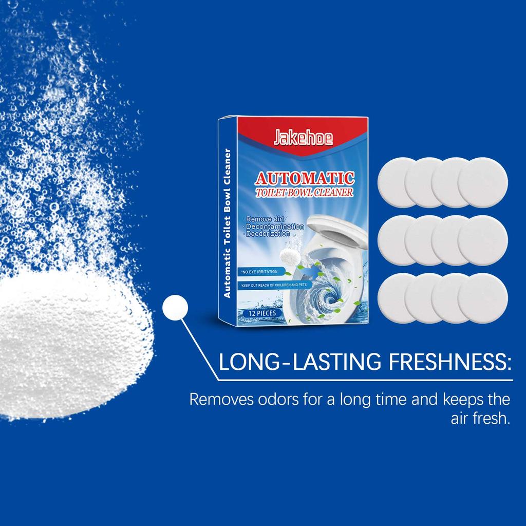 12pcs Oxygen Bleach Toilet Tablets Effervescent Power for Stains Limescale Fresh Scent Deodorizer Non Chlorine Formula Drop Flus