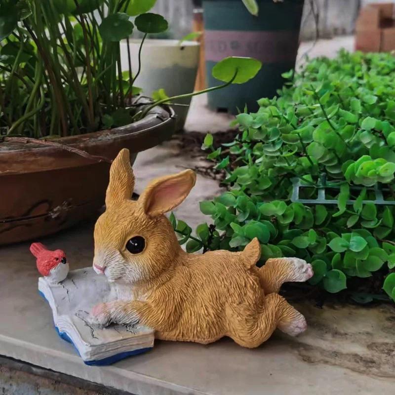 Rabbit Reading Animal Decoration Window Sill Bonsai Landscaping Resin Decoration Garden Courtyard Decoration