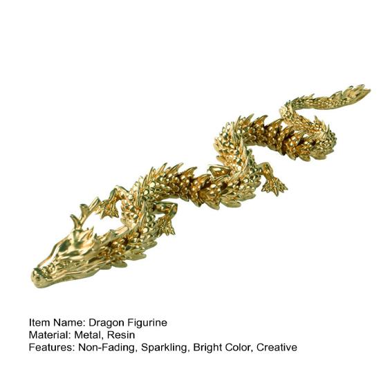 3D Printed Chinese Dragon Figurine Movable Joints Golden Loong Figure Articulated Dragon