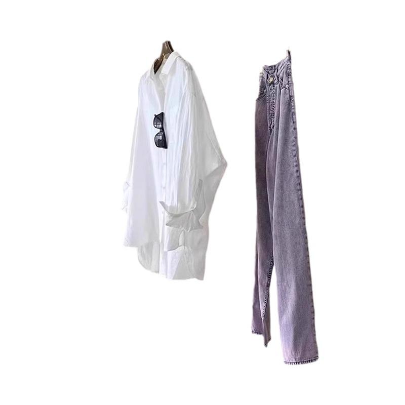 Women's French Style White Cotton Linen Long-Sleeve Summer Cardigan Shirt