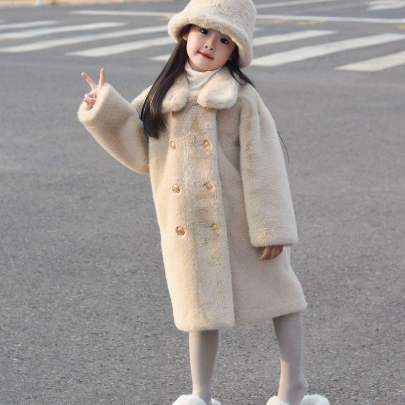 Children's Mid-Length Fur Coat: Winter Girls' Thick Mink Insulated Fur-Lined Coat