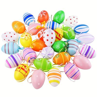 24 Œufs de Pâques en Plastique Ornement à Suspendre Arbre de Pâques Panier Œufs Colorés Décoration Joyeuses Pâques Fête Cadeau Enfants Décoration Maison