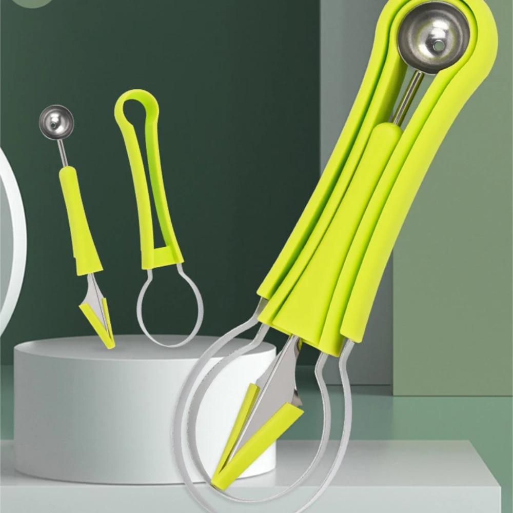 3-in-1 Stainless Steel Fruit Cutter Fruit Carving Cutting Multifunctional Set Kitchen Gadget Essential Kitchen Accessories