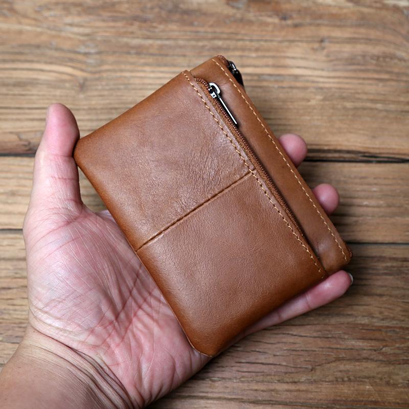 

NZPJ Men s Leather Zipper Coin Wallet First Layer Cowhide Mini Short Wallet Handbag Change Wallet коричневий