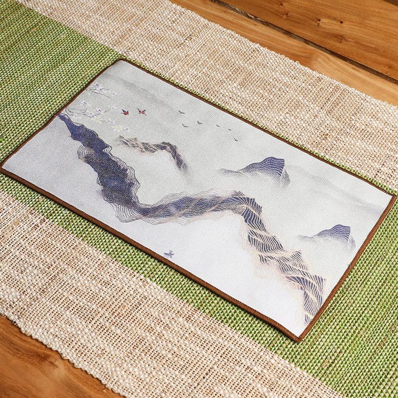1Pc 16x29cm Colored Tea Towel Teahouse Household Creative Antique Absorbent Suede Tea Mat Printing China-Chic Tea Cloth