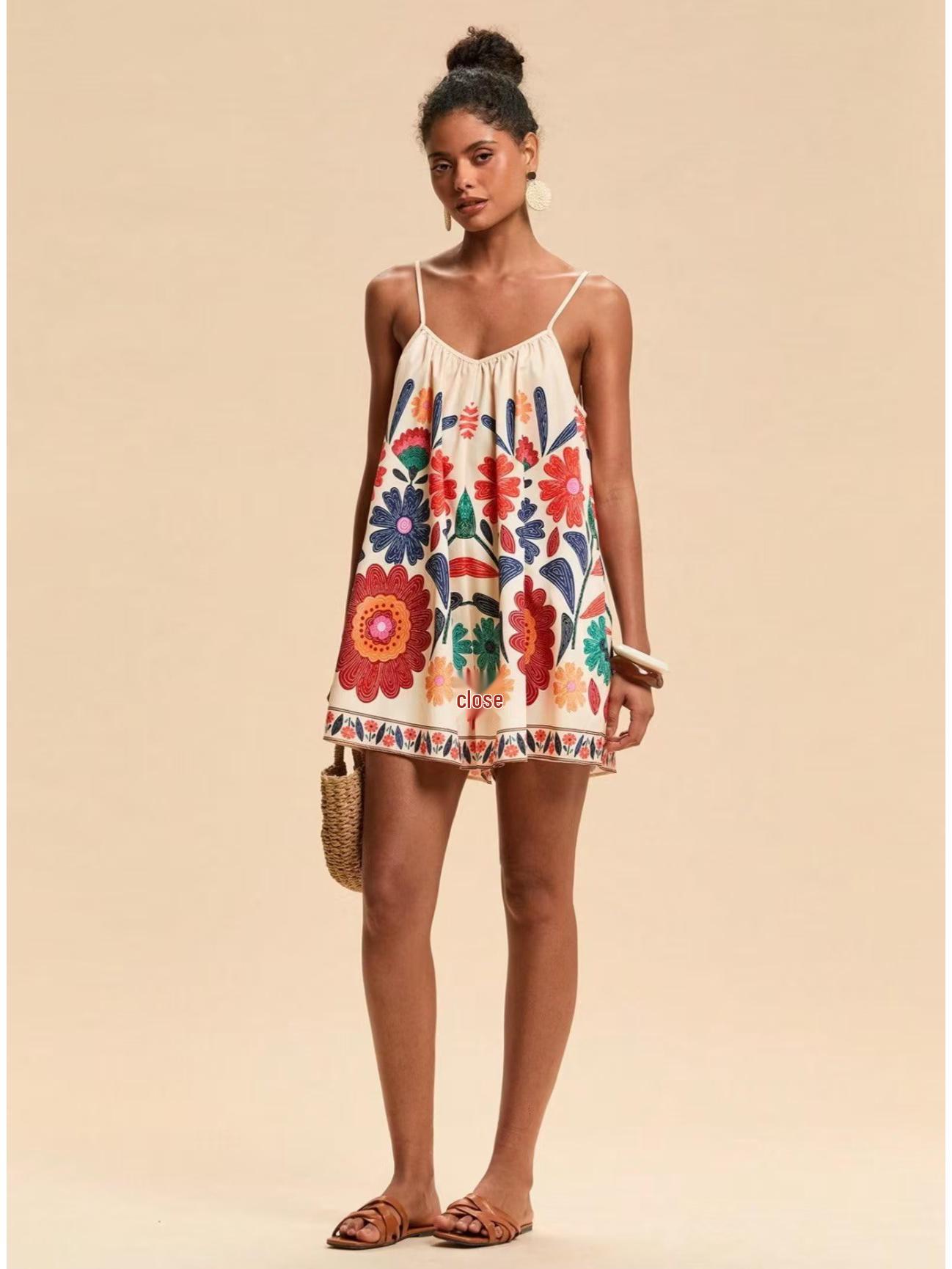 

2025 Summer Elegant Print Loose Strappy Women s Dress Medium білий