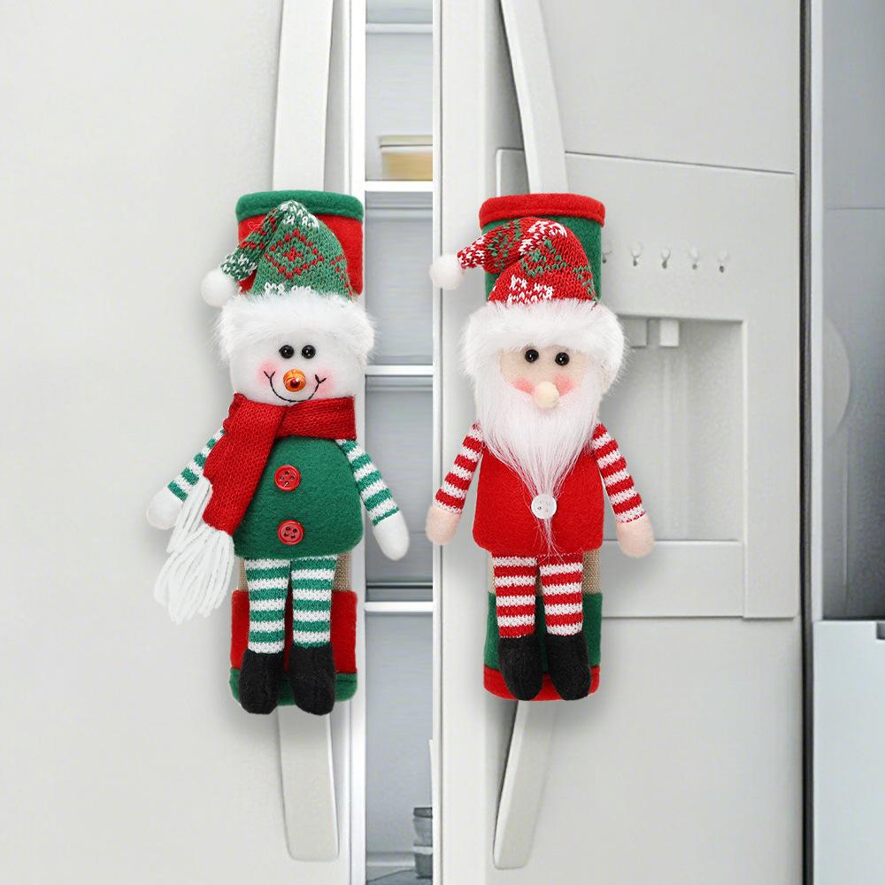 New Christmas Decorations, Creative Old Man Snowman Refrigerator Cover, Double Door Protective Cover, Home Decorations