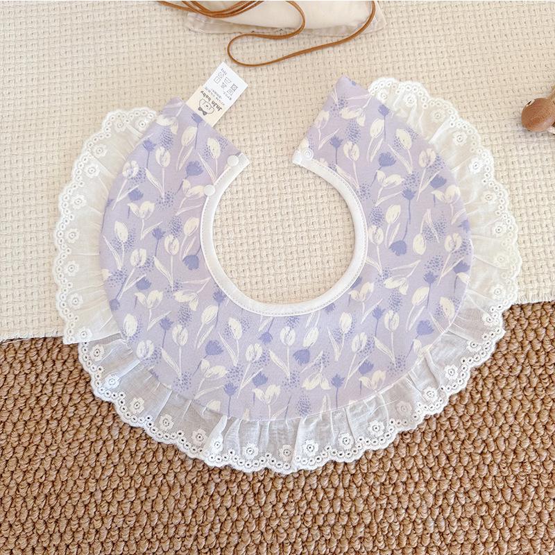 Large Korean-Style Princess Baby Bib with Lace – 360° Coverage, Cotton Shawl.