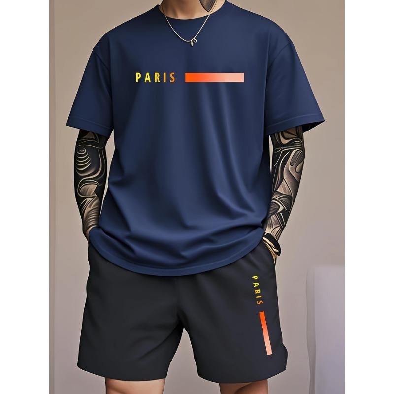 New Summer Men s Casual T-Shirt and Shorts Two-Piece Set Relaxed Fit Men s Short-Sleeve Breathable Athletic Set Two-Piece Set S