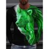 Spring and Autumn Round Neck Lion Pattern 3D Printed Top Fashionable Casual Long Sleeved Men's T-shirts
