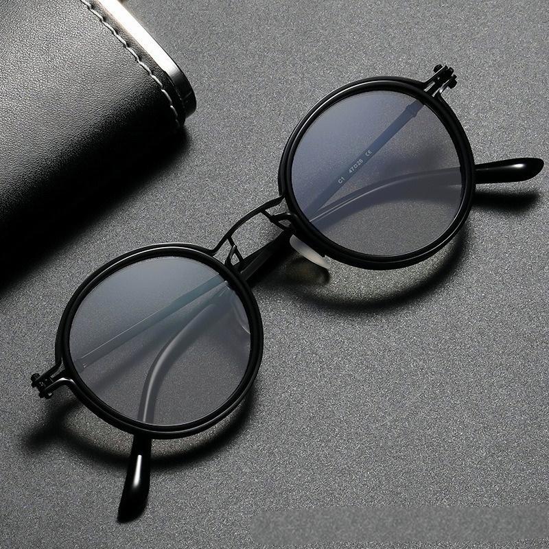 Fashion New Metal Small Frame Circular Retro Men's Street Photography Glasses Hip Hop UV Protection Sunglasses