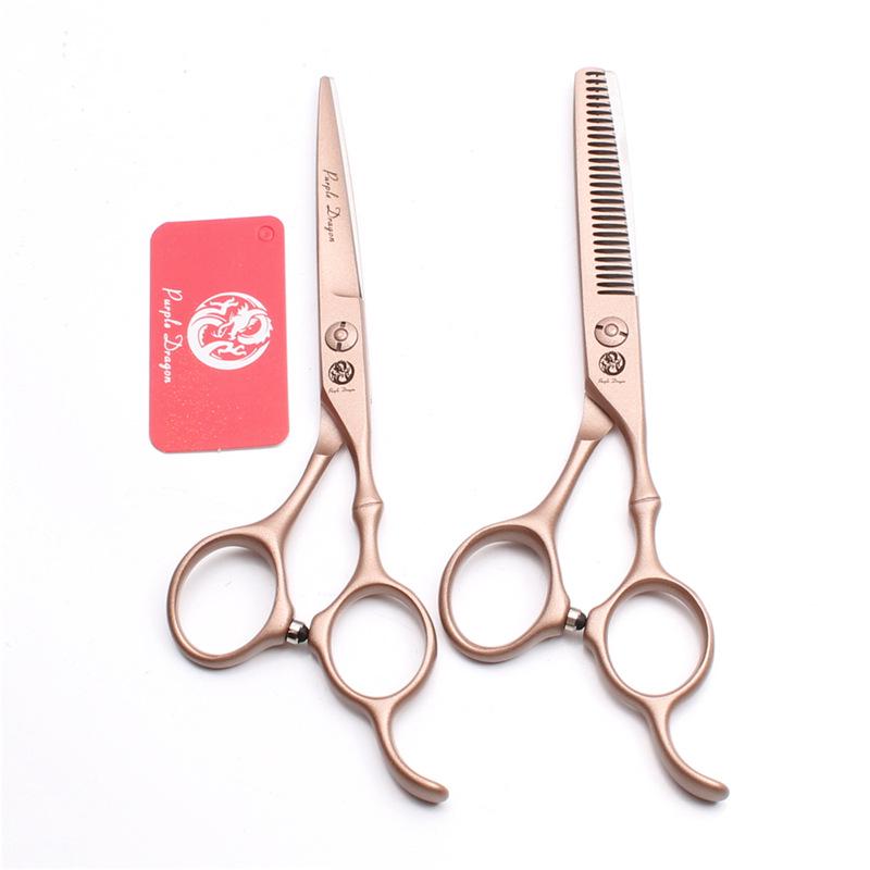 Purple Dragon Professional Bamboo Handle Hair Cutting Scissors Set - 5.5" Straight Shears & 6" Thinning Shears