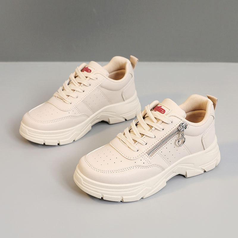 

New autumn, spring and summer breathable inner height increase thick sole solid color wear-resistant breathable student board shoes 35 хаки