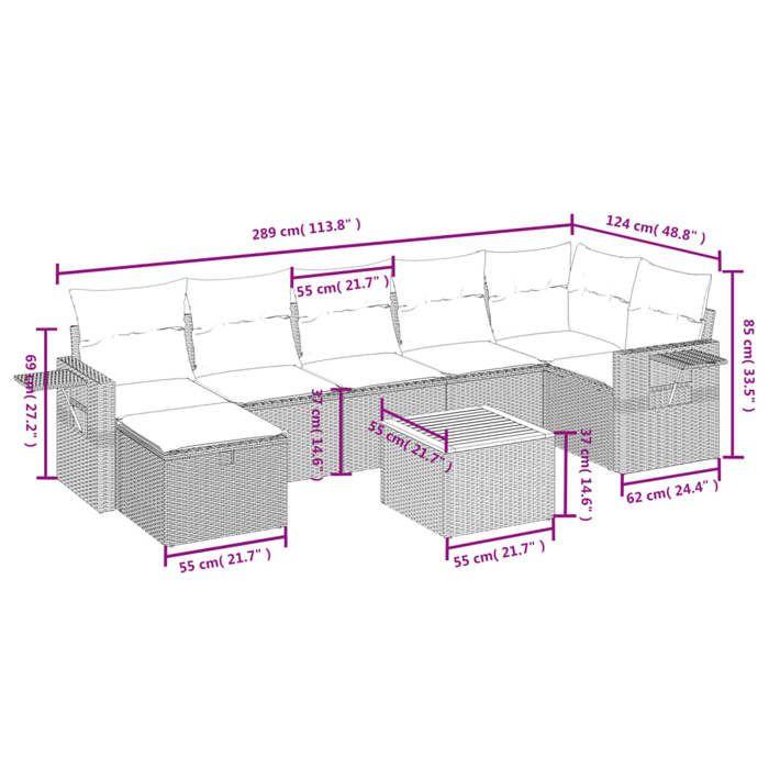 VidaXL Garden Lounge Set with Cushions 8 Pcs, Patio Sofas, Patio Furniture Set, Outdoor Furniture, Grey 3264959