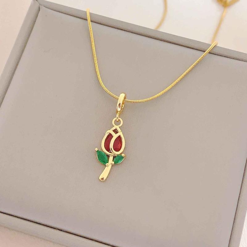 Summer Small and Cute Titanium Steel Necklace for Women, Versatile and Elegant, Simple and Stylish Collar Chain Tulip necklace