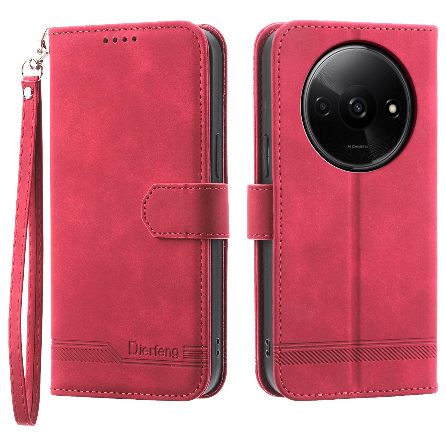 

DIERFENG DF-03 Чехол-книжка для Xiaomi Redmi A3/Poco C61 4G Противоударный С тиснением Кошелек Подставка Мобильный Кожаный чехол Red