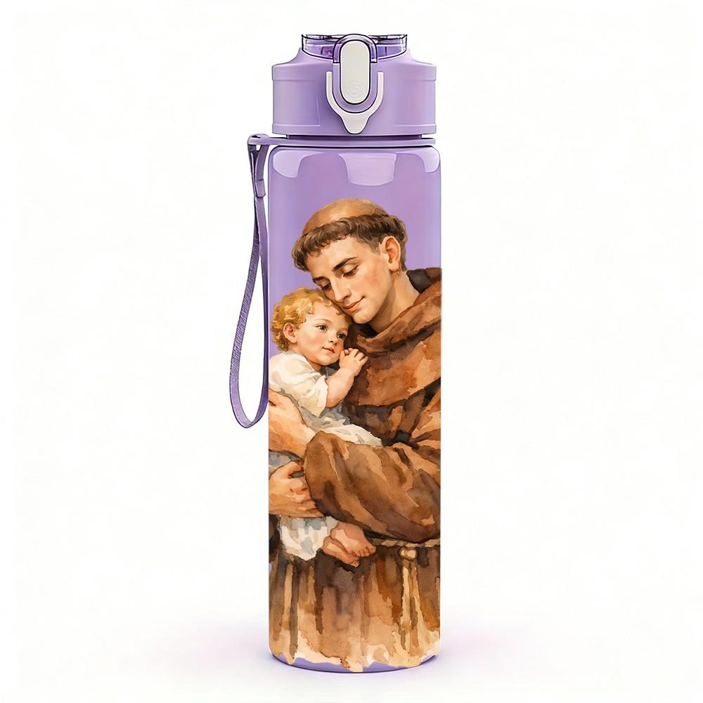 1PC Saint Joseph Holding Baby Print 750ml Color Plastic Sports Water Bottle Leakproof Flip Straw Lid Suitable for Sports Office Home Use
