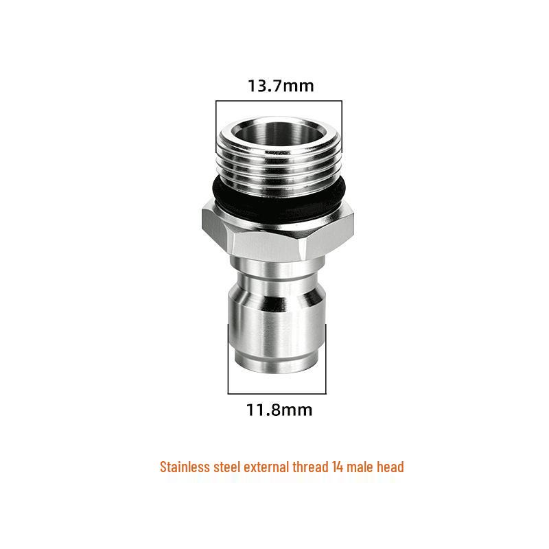 Stainless Steel High-Pressure Car Wash Water Gun Quick Connector, 14x1.5mm Male Thread