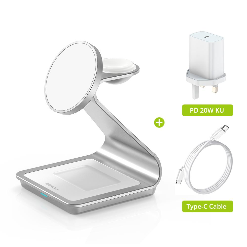 Z Type Metal 3in1 Wireless Charger For Iphone 13/15/14 Pro Max Fast Macsafe Wireless Chargers For Apple Watch 8/airpods 2