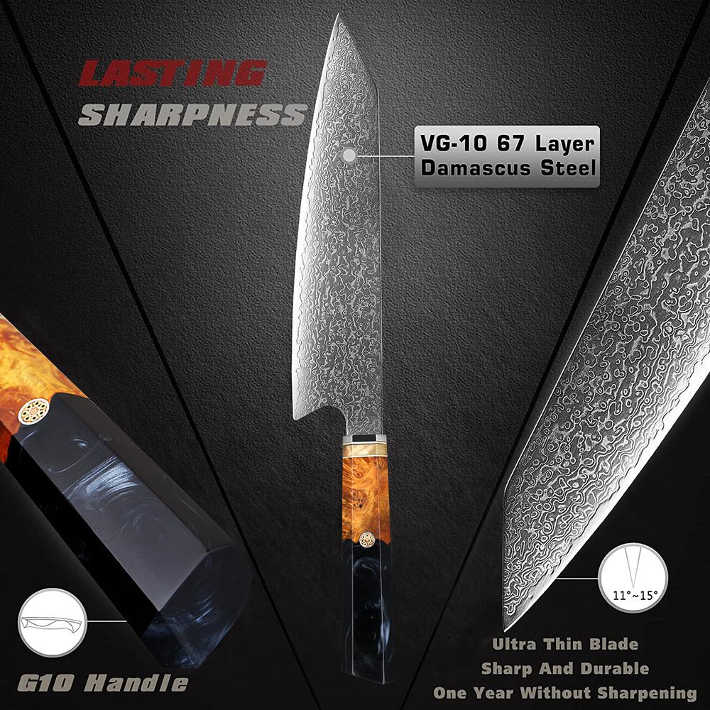 XITUO Damascus Kiritsuke Knife,8 Inch Ultra-Sharp Deluxe Kitchen Gyuto Knife,VG-10 67 Layers Damascus Steel Butcher Chef Knives