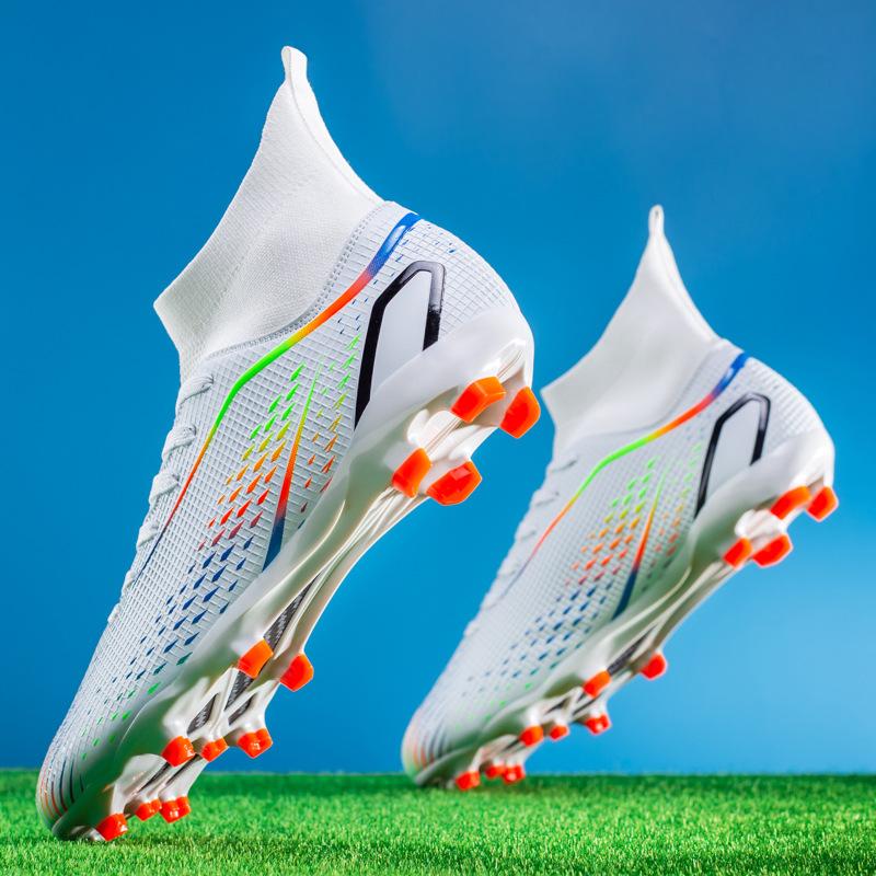 High-top football shoes, men's and women's broken nail sneakers, genuine long nails, non-slip, adult fake grass professional football shoes