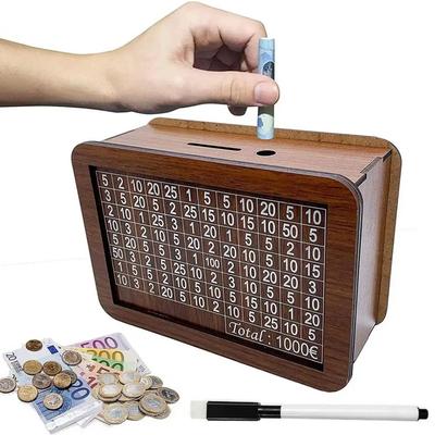 Cash Savings Box Money Saving Box Vintage Wooden Money Box With Counter Marker Pen Target Numbers Piggy Bank For Coins Cash