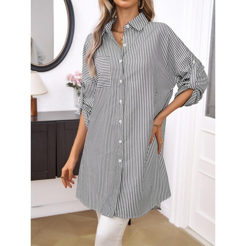 Ladies' Spring New Striped Shirt Dress