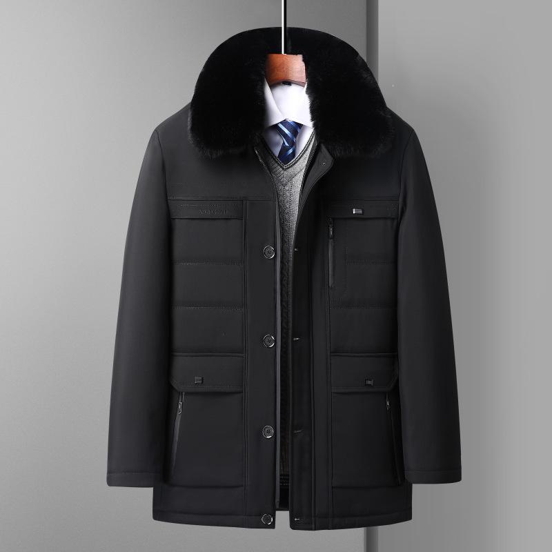 Lambskin Cotton-Padded Jacket for Middle-Aged Men and Seniors