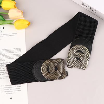 Vintage Elegant Wide Elastic Waistband Metal Buckle For Women Decoration Belts