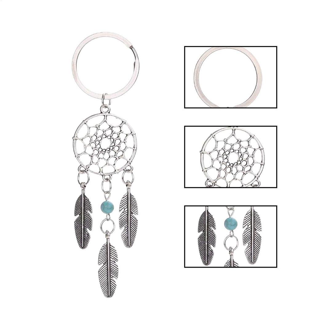 Dream Catcher Feathers Key Chain Tassels Tone Silver Color Keyring Keychain Gift For Women Lucky Decor For Bag