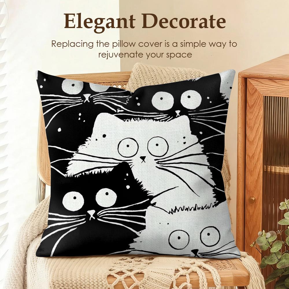Fashion Art Line Cat Cushion Cover Natural Linen Organic Fabric DoubleSided Printing Sofa Home Decor Gift Pillow Case