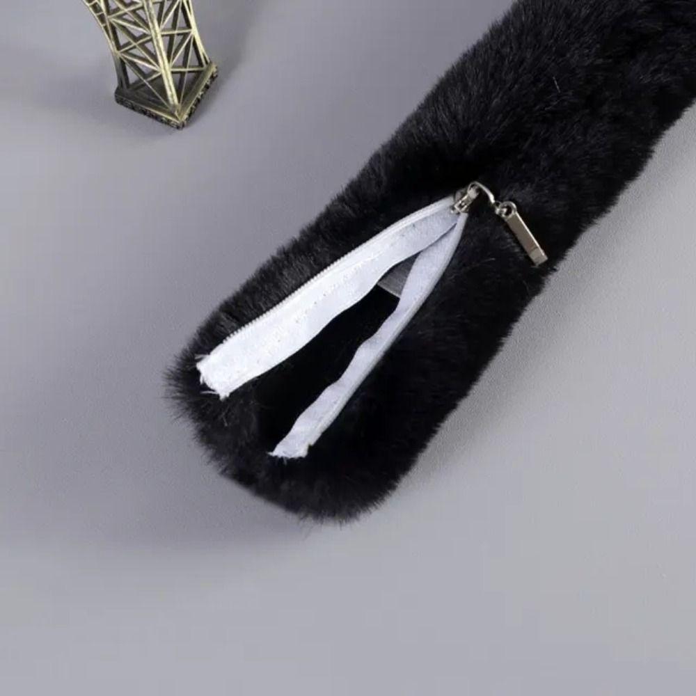 

Women Faux Fur Bag Belts Plush Bag Strap Shoulder Handbag Strap Replacement Belt Fashion Bag Winter Warm Handles With Zipper 20cm чорний
